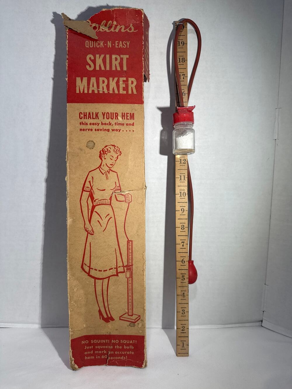 Collins Quick-N-Easy Skirt Marker Vintage 1950s Sewing Hem Tool Original Box